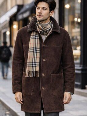 Joseph & Lyman Shearling Coat Men Brown Leather Sheepskin Jacket Fur Lined 40/L